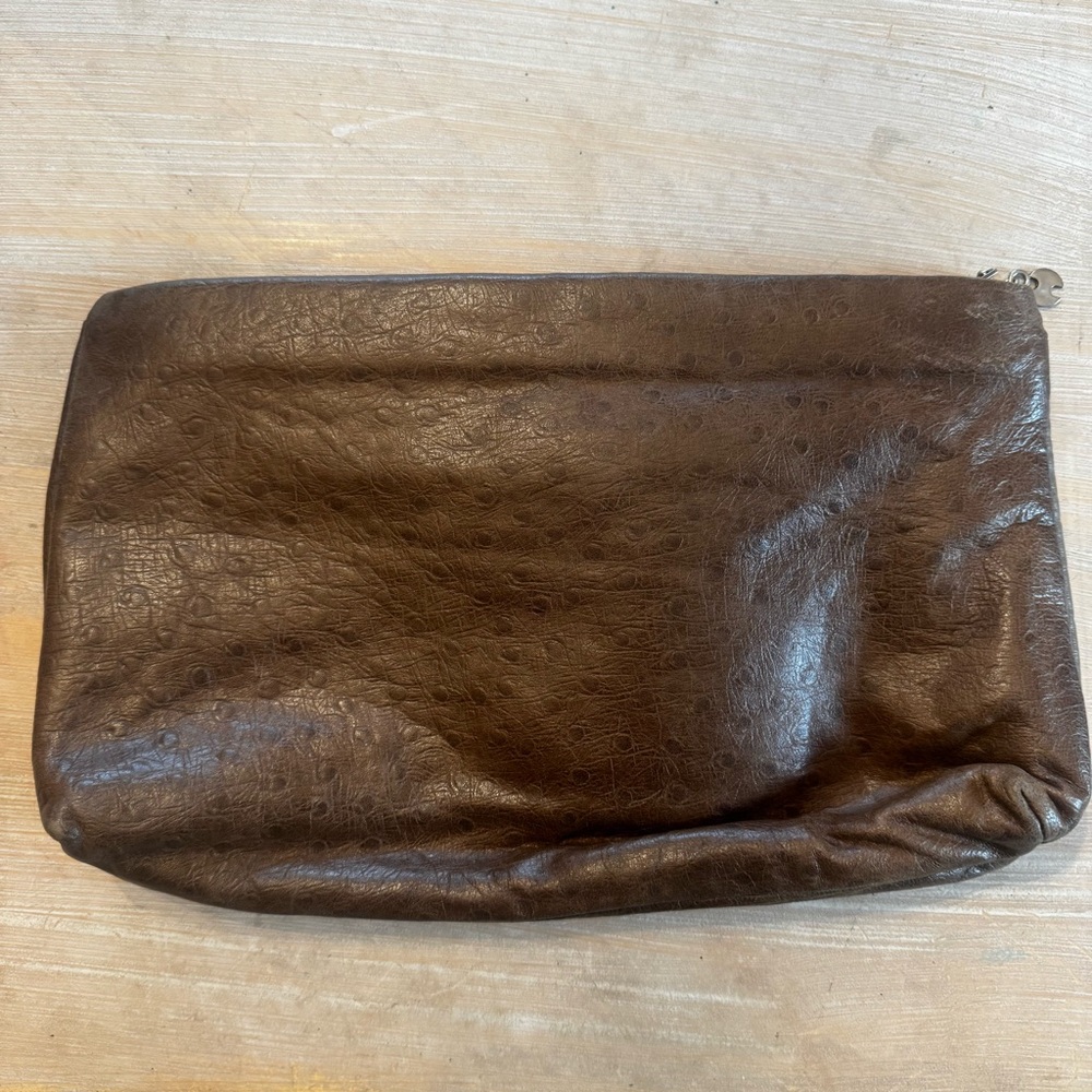 Vintage Halston Soft Brown Leather Fold-Over Clutch - Picture 3 of 4